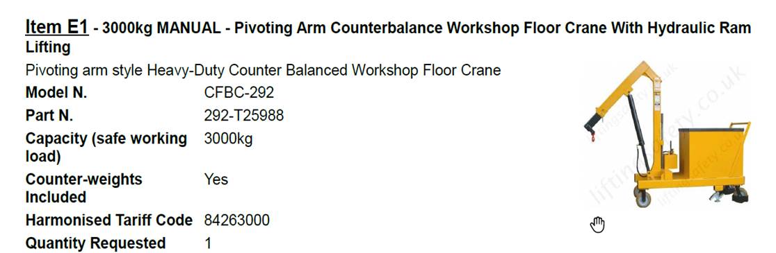Pivoting Arm Counterbalance Workshop Floor Crane With Hydraulic Ram Lifting.jpg