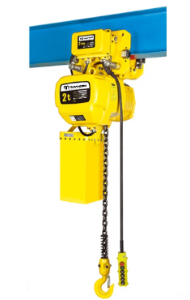 New model 2 ton electric chain hoist with motorized trolley, 460 volt/3-phase/60 hz, 10 foot lift height, 6 foot pendant control with chain container for USA