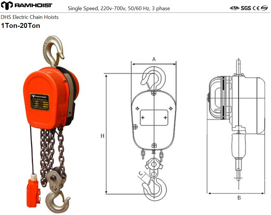Technical drawing of DHS electric chain hoist by RAMHOIST.jpg